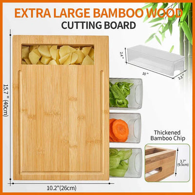 4 Containers With Wooden Chopping Board