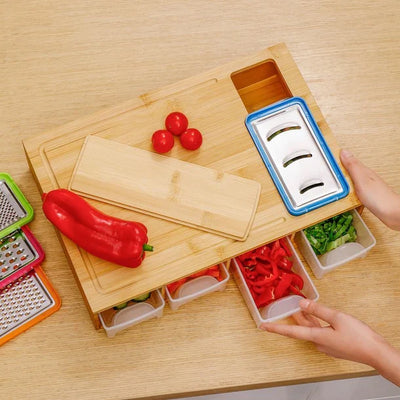 4 Containers With Wooden Chopping Board